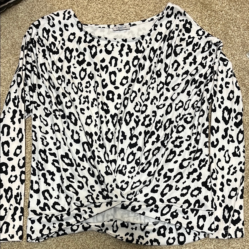 White Birch Black and White Tie Front Blouse